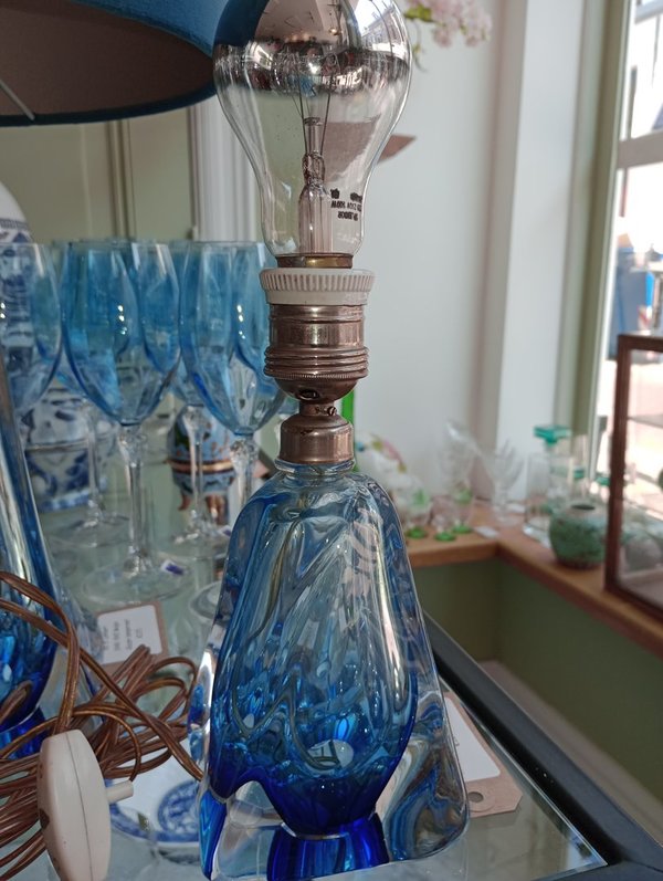 Val st Lambert glazen groene lampvoet 1948-1965 blauw klein
